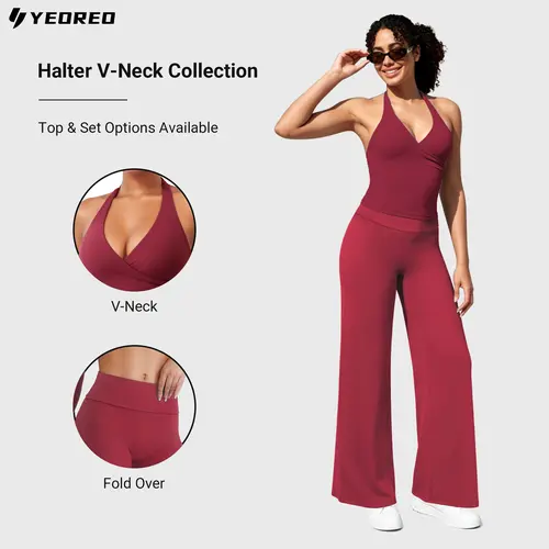 YEOREO Top & 2 Piece Workout Sets for Women, 2 Piece Gym Outfit | Halter Backless Padded Longline Sports Bra & Flare Leg Yoga Pants, 2 Piece Sets, Womens Only Gym Clothing, Women 2 Piece Sets tiktokshopbacktoschool,back to school,back to school haul