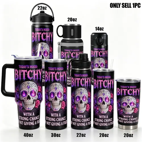 Stainless Steel Insulated Tumbler with Lid, Sugar Skull and Roses Design, Double-Wall Vacuum Insulated Flask, 40oz/30oz/22oz/20oz Leakproof Travel Mug, Gift for Women & Men, Stainless Steel Thermos, Bottles, Drinkware #GLOBAL PICKS