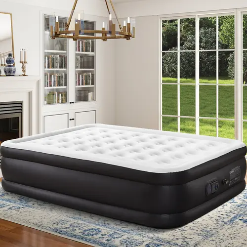Sweetcrispy Inflatable Air Mattress - Portable Airbed Inflatable Travel Bed with Built-in High-Capacity Pump, Double Height, Adjustable Settings, Non-Slip Bottom, PVC Shell Wear Resistance, Gentle Flocking Top, Steady Honeycomb Column Support