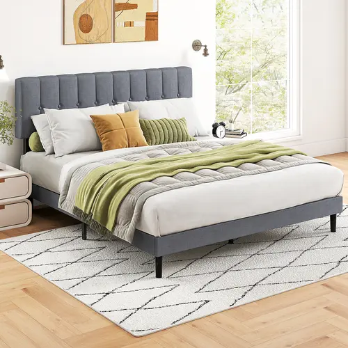 Sweetcrispy Velvet Upholstered Headboard Bed Frame - Bed Frames with 41–47" Headrest, 6-Leg Support, 6 Center Legs Stay Steady, Strong Wood Slat Support, All Parts in 1 Box, No Box Spring Needed Mattress Foundation