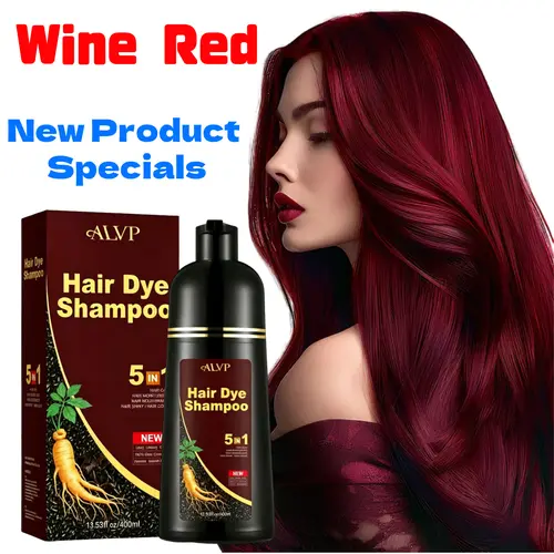 ALVP 2026 5-in-1 Ginseng Vegan Plant-Based No Bleach Dyeing Shampoo - Gentle Nourishing Wine Red Hair Color for Gray Hair, 400ML Beauty Product (Ideal Gift for Adults)