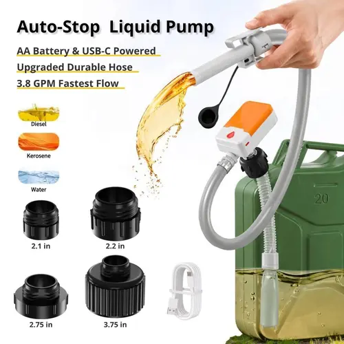Auto-Stop Fuel Transfer Pump, Dual Powered (Battery / USB-C), 3.8 GPM Fastest Flow (Not for VP), Transfer Pump Water Gasoline Diesel Kerosene Oil and other Liquid Transfer, Siphon Pump - SOARFLY