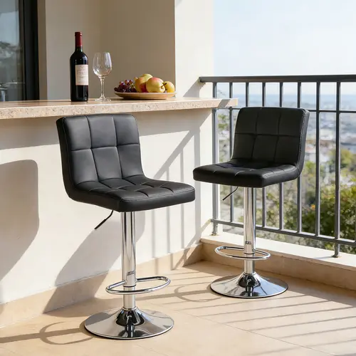 Adjustable Swivel Barstools Set of 2 in PU Leather with Hydraulic Lift, Kitchen Counter Height Stools Featuring Thickened Seat Cushions and Back, Ergonomic Design, Modern Style, Curved Back Eases Pressure