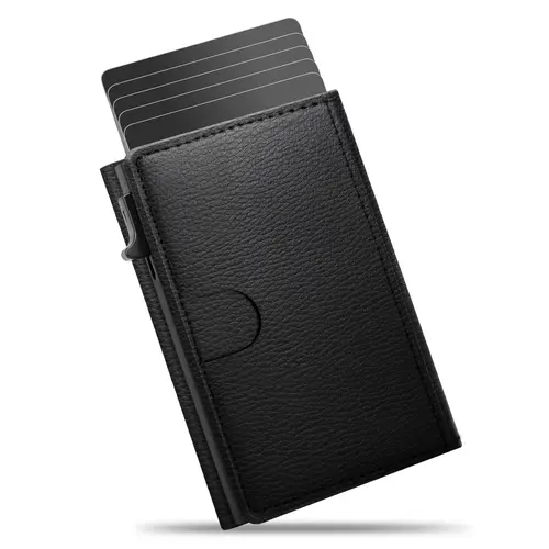 Men's Leather Slim Wallet - Men's Accessories, Compact Design, 1-Click Pop-Up, RFID Blocking, 9-14 Card Capacity, ID Window Ready, for Cards & Cash, Valentine's Day Gift for Husband
