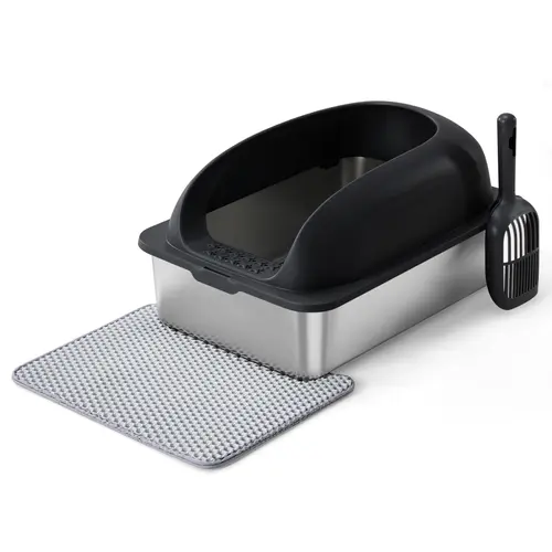 Enclosed Stainless Steel Cat Litter Box with Lid Extra Large Litter Box for Big Cats XL Metal Litter Pan Tray with High Wall Sides Enclosure, Non-Sticky, Anti-Leakage, Easy Cleaning