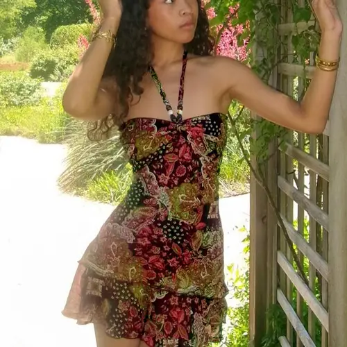 Bohemian Graphic Print Dress with Beaded Halter Neck, Ethnic Chic Boho Casual Wear Summer Short Dress, Boho Vintage Dresses, Slim-Fitting Vintage Womenswear, Casual Sleeveless, Bohemian Sun Dress, Casual Boho Fashion