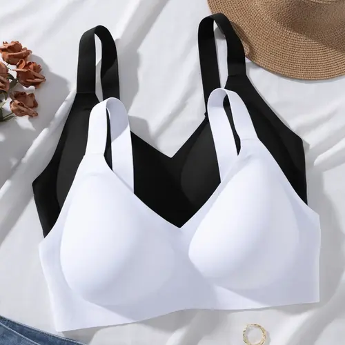 2/3/4 pack Plus-size Seamless Jelly Women's Bra, Basic Everyday Bra, with Hook-and-Eye Closure and Adjustable Straps, Wireless Support for a Beautiful Back, All-day Comfortable, Breathable, Skin-friendly and Soft, Everyday Casual Plus-size Underwear