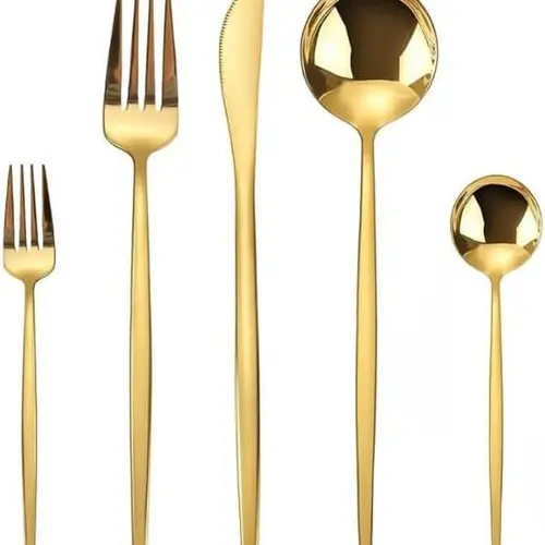 Gold Silverware Set, 20 Piece Gold Utensils Set Service for 4, Stainless Steel Flatware Set Include Knives Spoons and Forks Cutlery Set for Kitchen Home Restaurant Wedding- MirrorPolished-Dishwasher Safe