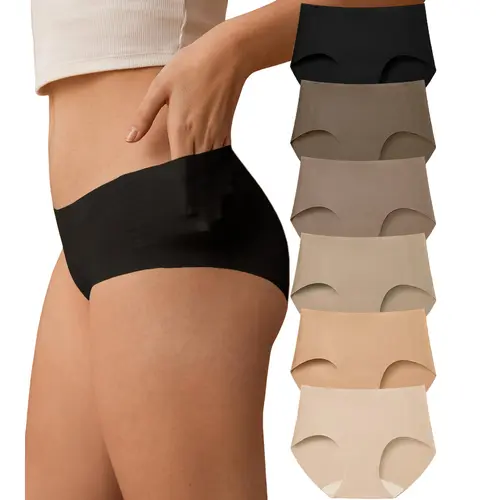 【Limited Time Deal】Women's 6-Pcs High Waisted Hipster Panties Pack - Basic, Minimalist Style, Smooth Soft Underwear, Invisible, Lightweight, Breathable, Anti-Peek Microfiber No-Show Everyday Briefs