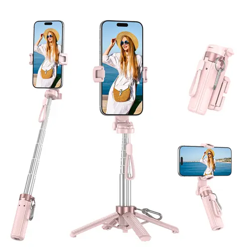 360° Rotatable 4-in-1 Mini Pocket Selfie Stick Tripod with Wireless BT Remote, Compact Fashion Grab-and-Go Portable Upgraded Version (Extends to 65cm), Mobile Phone Accessory for Selfies/Recording, Compatible with Most Phones, Tripod Selfie