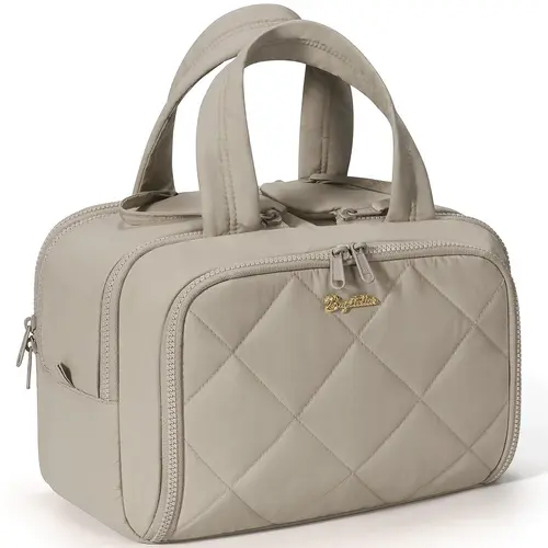 Bagstellar Double Zipper Wide-open Toiletry Bag, Lightweight Puffy Travel Bag for Women, Quilted Makeup Bag Organizer Water-resistant Cosmetic Bag with Handle for Toiletries, Essentials, Accessories,dorm essentials,home decor