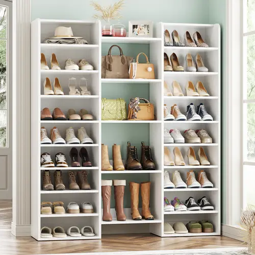 10-Tiers Shoe Rack, 60''H×47''W, Freestanding Shoe Storage Organizer with Storage Shelves for Entryway, Wooden Shoe Cabinet with 22 Open Cubbies,dorm essentials,home decor