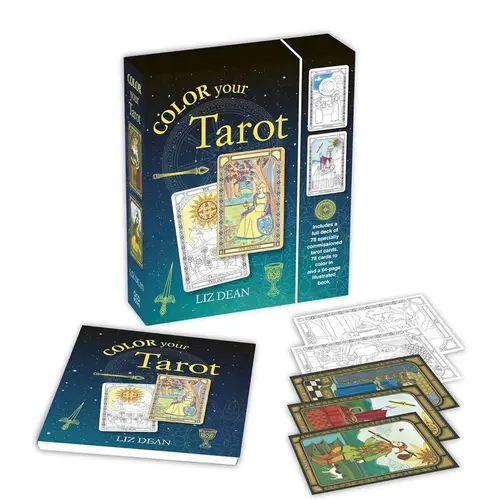Tarot Card Set Coloring Kit - Includes a Full Deck of Specially Commissioned Tarot Cards, Coloring Sheets, and a 64-Page Illustrated Book