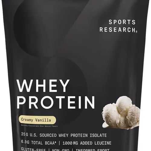 Sports Research Whey Protein Isolate - 25g per Serving of US Grass Fed Whey + BCAA's - Grass Fed, Gluten-Free, Non-GMO - 2.1lb Bag Bulk Protein Powder