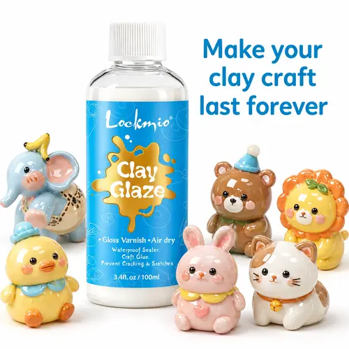 Air Dry Clay Glaze with 24PCS Clay Tools Kit(100ml),Gloss Varnish & Craft Glue, Air Dry & Waterproof Sealer Kit – Prevent Cracking & Scratches, for Clay Stippling, Carving, and Sculpting Crafts (Gloss Finish) valentine's gift
