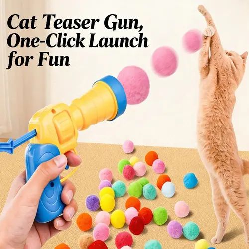 20Pcs Cat Ball Toy Launcher Gun,Cat Balls Fetch Toy,20Pcs Plush Fuzzy Balls Launcher Cat Toy for Cats with 1 Gun,Funny Interactive Cat Toys for Bored Indoor Adult Cats,Cute Kitten Kitty Toys