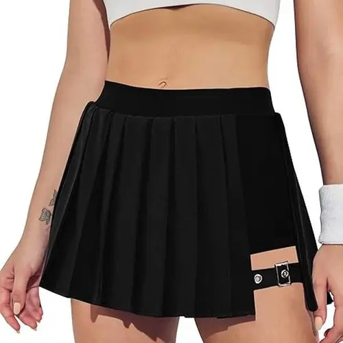 EASORA Women's High-Waisted Plain A-Line Fit Sport Skort with Built-In Shorts, Adjustable Buckle, Uniform-Friendly, Fashion Girls Sporty Chic Outdoor Tennis Athletic Skirt