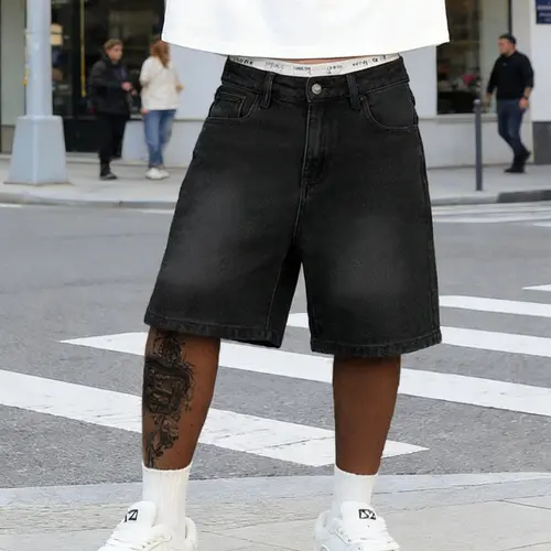 Men's Spring Summer Casual Washed Denim Bermudas Pocket Shorts, Streetwear Plain Loose-Fit Mid-Thigh Jeans Shorts