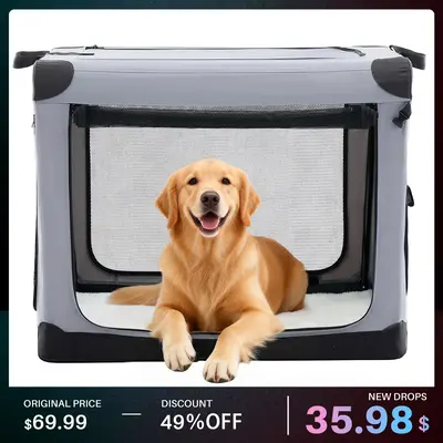 Soft-Sided Dog Cage, 26/30/36/42Inch Portable Travel Crate With 4-Side Ventilation & No-Tools Setup,Ideal For Car, Hotel, And Vet Visits With Medium Sized Breeds Cage