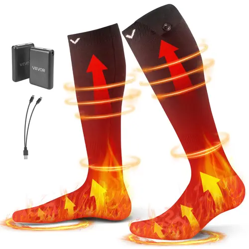 VEVOR Heated Socks for All Ages, 5000mAh Rechargeable Battery-Powered, 4 Heating Levels (40°C to 70°C), Modal Fiber Comfortable Toes Foot Warmer for Men, Ideal for Hunting, Camping