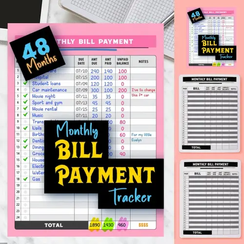 Bill Payment Tracker - Paperback 960 Records for 4 Years, Bank Account Tracking, Debt Payoff Planning & Expense Tracking - Durable Bound Notebook for Monthly Financial Overview & Budgeting daily planner