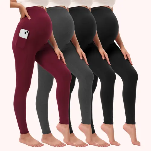 4 Pack Women's Maternity Leggings With Pockets Over The Belly High Waisted Yoga Pregnancy Leggings Smooth Feeling Workout Pregnancy Pants Activewear for Women in Assorted Colors summerwins,travel essentials,camping essentials