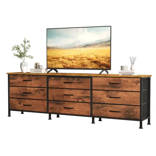 Sweetcrispy 9-Drawer Bedroom Furniture - TV Console Table, Television Stand for 55/65/70-Inch TVs, Wide Long Storage Entertainment Center, Closet Chest of Drawers