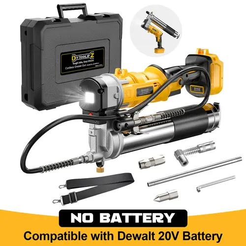 Cordless Grease Gun Compatible with DeWalt/Milwaukee Battery(NO BATTERY!!), 12000PSI, Dual Pistol & in-Line Grip, Works with Bulk & Cartridge Grease, with 39" Hose & 4 Couplers summervibes