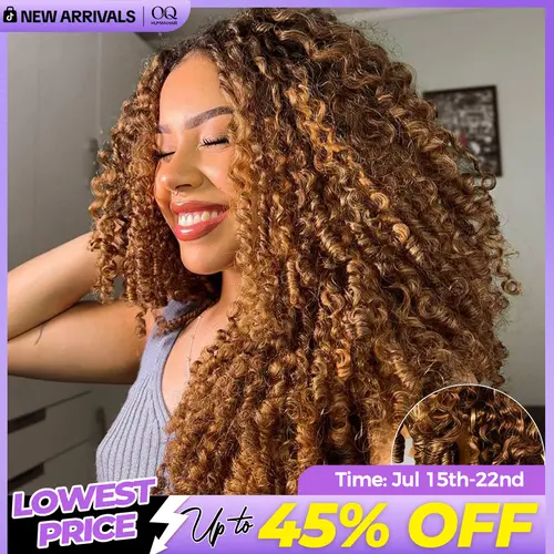OQHAIR 4/27 Highlight Brown Burmese Curly Wear Go Half Wig 250% Density 3 IN 1 Seamless Flip Over Wig Glueless Human Hair Wear Go Wigs With Drawstring Invisible Hairline for Beginner Friendly Vacation Hair Wigs #SohoChic #TikTokShopBackToSchool