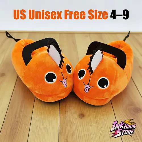 Pochita Anime Plush Slippers US Free size 4-9 Cute Cozy Soft Fashion Accessories Chainsaw Man Cartoon Indoor Unisex One Size Gift for Fans Adults Kids