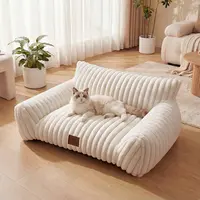 [backtoschool] Fluffy Cloud Pet Sofa Bed - 3 Styles, All Sizes, Claw-Safe Fleece, 2:1 Foam+Fiber, Detachable Washable Cover, 3-Sided Bolster, Head/Neck Cradle, Sleep Support, Anti-Slip Base, for Indoor Cats