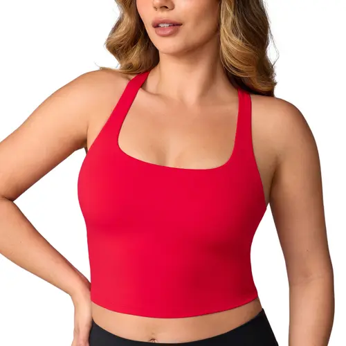 UNISSU Women's Hugcurve Padded Sports Bra, Square Neck Longline Crop Top with Adjustable Racerback for Yoga,back to school,back to school shopping, Above Belly Crop