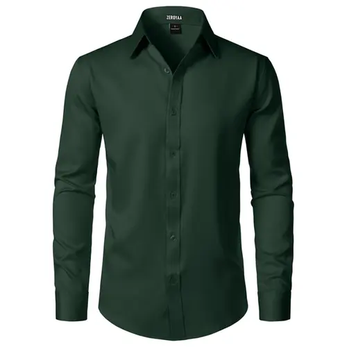 ZEROYAA Men's Fitted Modern Tailored Cut Dress Shirt - Plain Finish Long Sleeves Tops, Stretch Fabric, Wrinkle-Free, Button-Down for Formal Business, Wedding (US Sizes)