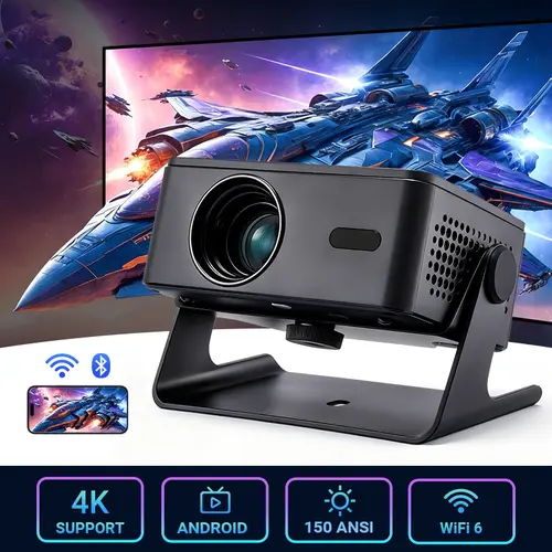 Multifunctional Portable HD LED Projector A32 - 1080P Full HD, 150 ANSI, Android 13, Built-in Audio, Automatic Focus, Adjustable Keystone Correction, Wireless WiFi/Bluetooth, Remote Control, Tabletop, Projector for Bedroom, Father's Day Gift