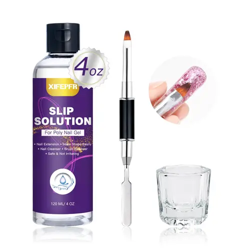 Xifepfr 120ml Poly Gel Slip Solution - Anti-Stick Nail Care Liquid with Dual-Ended Brush, Glass Cup, Box - DIY Nail Art Ready, Pro Home Results, User-Friendly for Extensions