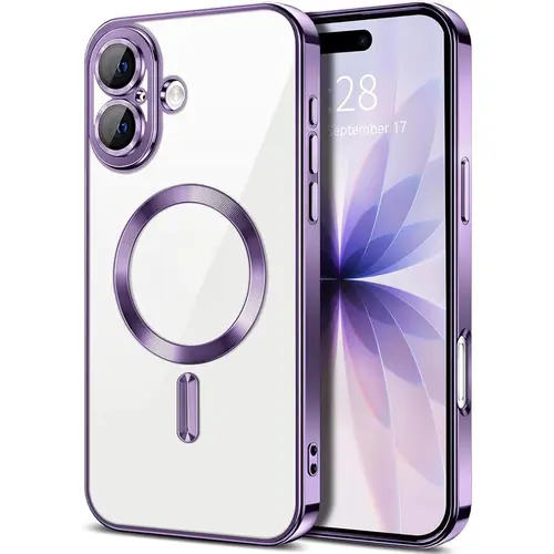Magnetic Smartphone Casing for iPhone 11-17 Series (Pro Max Plus) - Magsafe Compatible Cellphone Accessories, Slim Soft TPU Protection Cover with Built-in Camera Lens Protector & Plating Edge