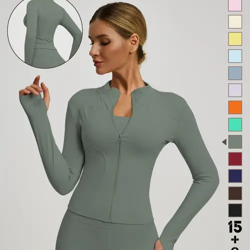 Women's New Long Sleeve Sports Jacket, Plain Quick-Dry Yoga Top, Breathable Slim-Fit, All Seasons, Running, Cycling, Gym Wear