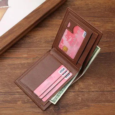 Men's Slim Plain PU Leather Bifold Credit Card Wallet - Multi-Slot Design with Money Clip, ID Holder, Durable for Casual, Business Use (11.5x9x1cm)
