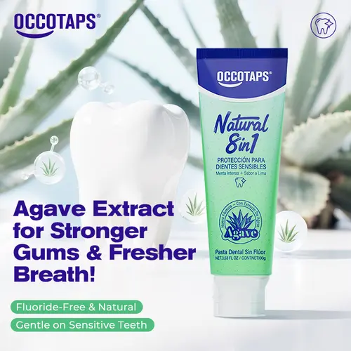 OCCOTAPS Agave Natural Herbal Oral Toothpaste - Blue Agave Extract, Probiotics + Mint, Niacinamide, Fluoride-Free for Sensitive Teeth, Whitens Teeth, Enamel Support Toothpastes, Fresh Breath, Daily Care