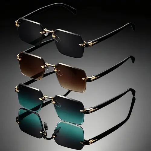 Unisex Vintage Square Rimless Sunglasses with Rubber Frame - Lightweight Casual Eyewear, Classic Outdoor Shades, Easy-to-Pair Men's Accessories, Square Shape Fashion Glasses, Unisex Daily Wear