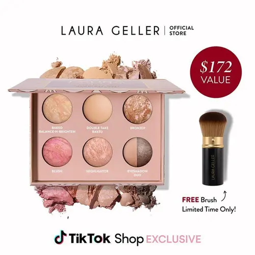 Laura Geller Baked Icons Full Face Starter Kit with FREE Airbrush Kabuki Brush Duo for Effortlessly Polished Makeup Look - Lightweight