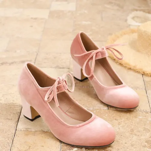 Elegant Strap Bow Mary Jane Shoes, Velvet Round Toe Thick Heel Rubber Sole, Vintage Simple Fashion Women's High Heels, Dressy Shoes, Prom Shoes, Wedding Shoes, Classy for All Occasions