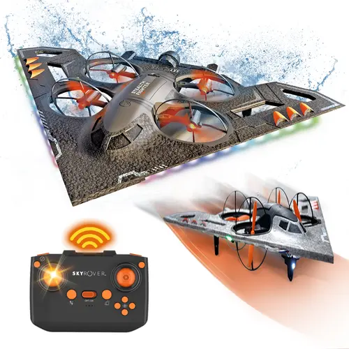 ALPHA GROUP 3-in-1 Unisex RC Jet Plane, Rechargeable 2.4 GHz Remote Control Air-Land-Water Fighter Toy for Beginners, Safe Foam Construction, LED Lights