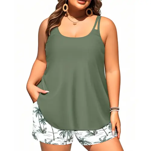 Tempt Me Plus Size Tankini Swimsuits - Women Two Piece Tankini Top with Shorts Flowy Swimsuit 2026 Bathing Suits