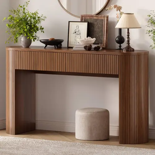 【SummerFinds】ONBRILL 55/63 Inch Console Table with 2 Drawers, Fluted Entryway Tables with Storage, Sofa Table Behind The Couch, Hallway Tables, Mid-Century Modern Foyer Table for Entryway, Hallway, Living Room