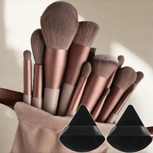 15-Piece Makeup Brush Set, Face Makeup Brushes, Makeup Brush Kit, 13 Brushes + 2 Triangle Brushes, Soft Fluffy, for Foundation, Eyeshadow and Blending, Professional Beauty Tool