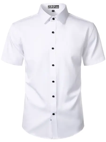 ZEROYAA Men's Short Sleeve Dress Shirt Casual Wrinkle Free Stretch Modern Slim Fit Button Down Shirts Formal Classic Fabric Top