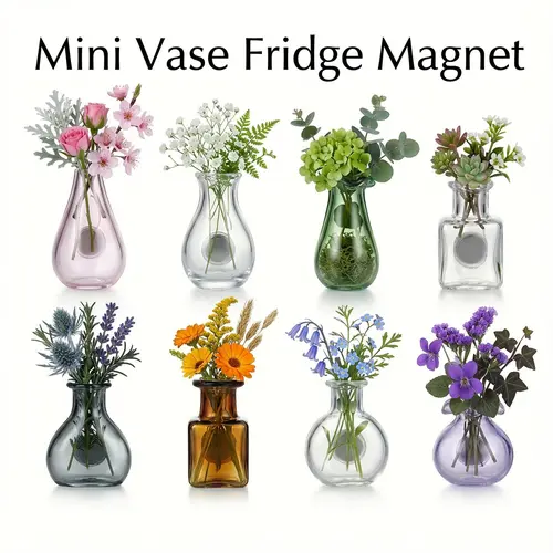 Mini Hydroponic Vase Fridge Magnets Gifts Set - Mini Vase Flower Clear Glass Propagation Station for Real Flowers - Cute Kitchen & Locker Decor. summervibes Graduation Nurses Week