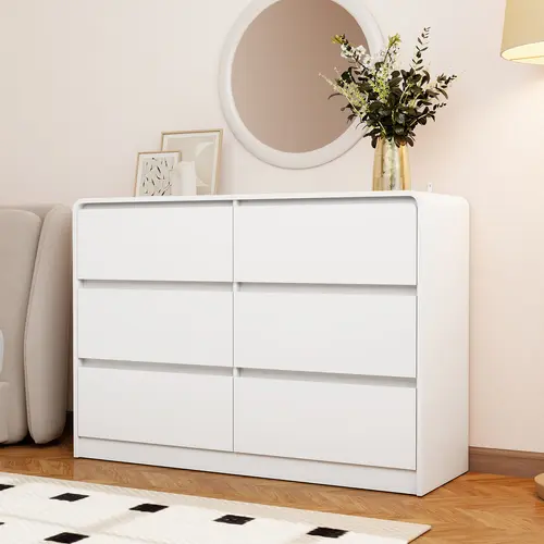 Modern White Dresser with 6 Drawers,Simply Chest of Drawers, Wood Storage Dresser with Deep Drawers for Living Room Hallway Entryway, Clothes Storage Cabinet, Modern Storage Cabinets,dorm essentials,home decor