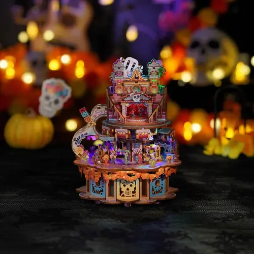 Tonecheer 3D Cube Puzzle Kit - DIY Rotating Music Box, Safe Eco-Material Creative Craft, "Dreams Wander" Pastel Home Decor, AAA Battery Required, Ideal Gift for Spring Glow-Up, Cube 3-D Puzzles